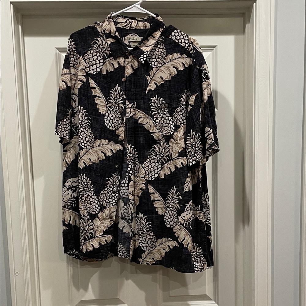 Men's Black and Cream Tropical Print Shirt